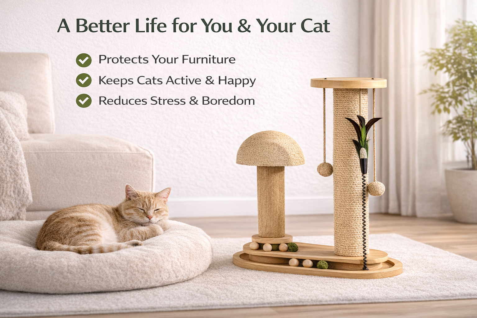 Deluxe Cat Lounge - Premium cushioned cat bed with scratcher