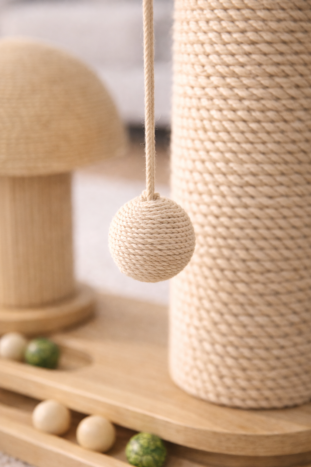 Macro close-up of cat claws gripping sisal rope texture, highly detailed